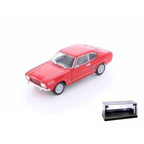 Diecast Car w/LED Display Case - 1969 Ford Capri Hard Top, Red - Welly 24069/4D - 1/24 Scale Diecast Model Toy Car