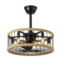 HOOMEDELIER 20" Farmhouse Ceiling Fan with Light Rustic Rattan Caged Chandelier Fan for Living Room