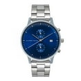 thumbnail image 1 of Alfred Sung Montre à Maillons pour Homme Dual Time Argent Date Cadran Bleu, 1 of 4
