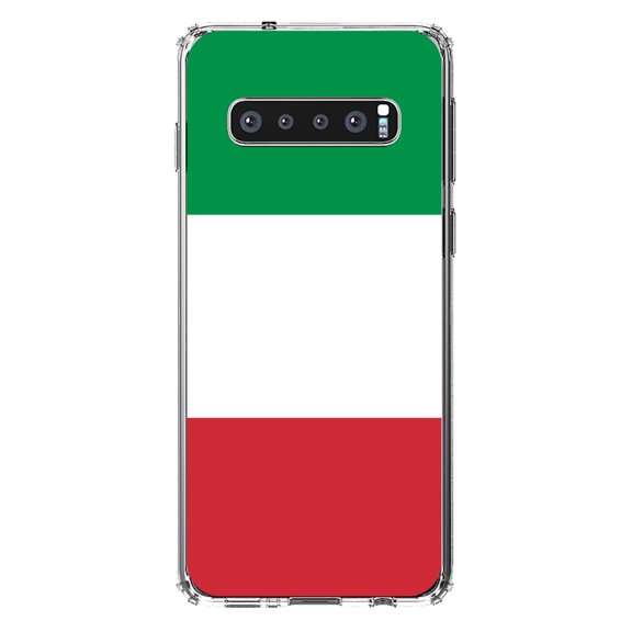 DistinctInk Clear Shockproof Hybrid Case for Samsung Galaxy S10 (6.1" Screen) - TPU Bumper, Acrylic Back, Tempered Glass Screen Protector - Italy Flag Red White Green - Italy