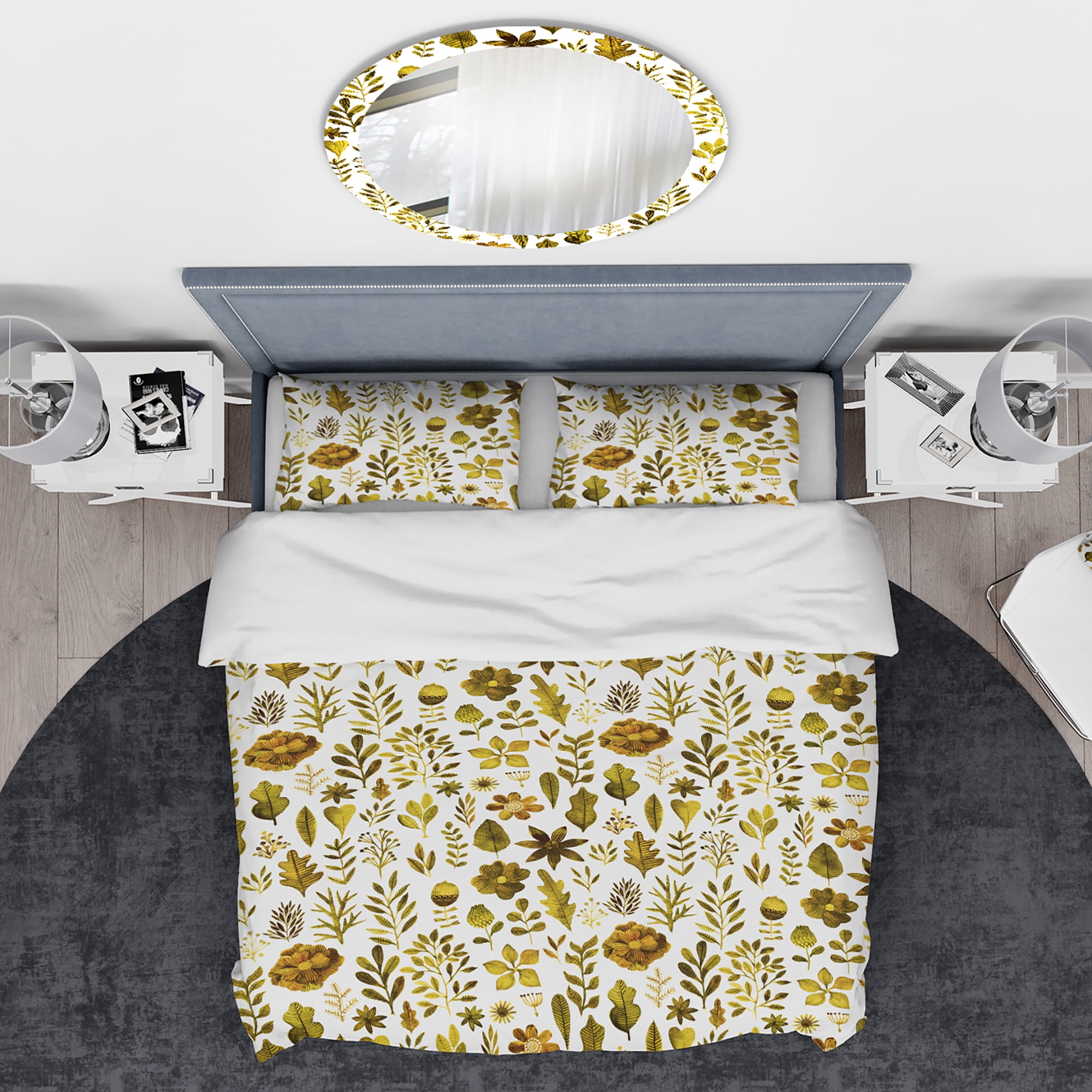 Designart 'Watercolor Texture with Flowers & Plants' Modern & Contemporary Duvet Cover Set