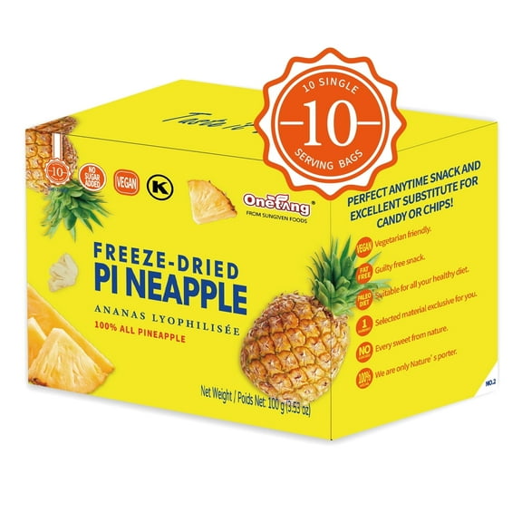 ONETANG Freeze-Dried Fruit Pineapple Chips, 10 Pack Single-Serve Pack, Non GMO, Kosher, No Add Sugar, Gluten free, Vegan 3.53 oz