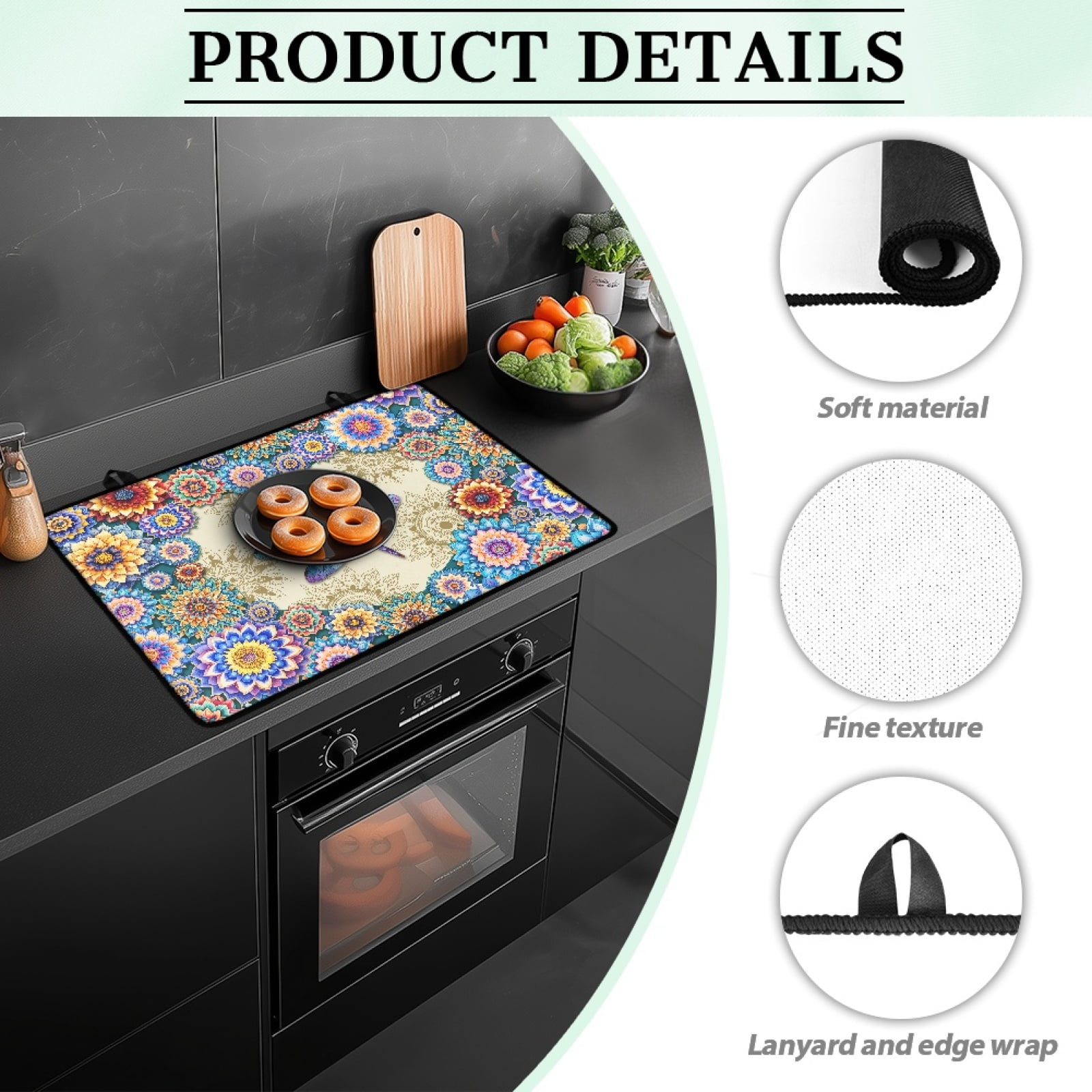 Renewold Stove Top Cover for Electric Stove, Stove Mat for Glass Stove Top, Heat Resistant Oil Resistant Cooktop Protector Cover for Kitchen Decor, Dragonfly Bohemian Flower