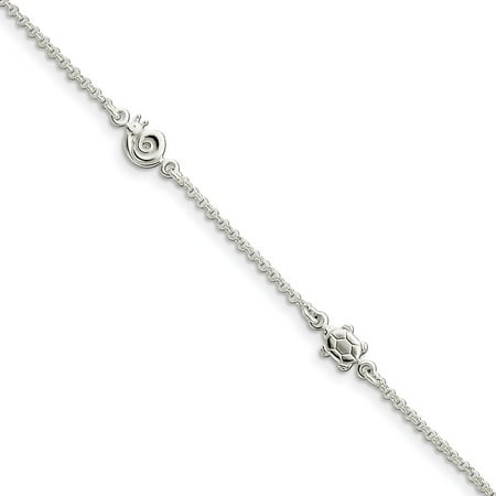 - Solid 925 Sterling Silver Polished Animal with 1in ext. Anklet 9
