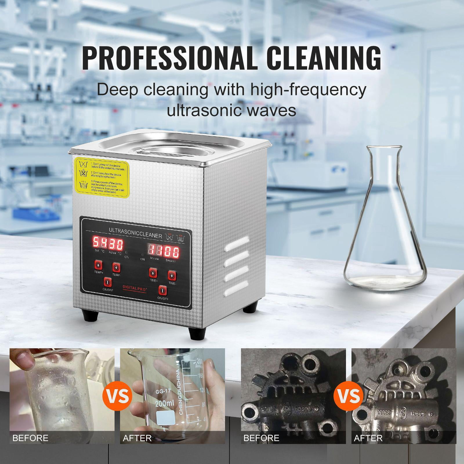 Ultrasonic Cleaner 2L Digital Timer Heater Professional Jewelry Cleaner Stainless Steel Heated Cleaning Machine for Glasses Watch Rings Small Parts Circuit Board