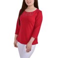 thumbnail image 3 of NY Collection Womens Studded Strips Pullover Blouse, Red, Petite, P/PS, 3 of 3