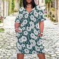 thumbnail image 2 of Teal Floral Abstract Seamless Pattern Women's Loose Short Sleeve Dress Casual Summer Plus Size Long Dresses with Pockets, 2 of 5
