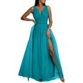 thumbnail image 1 of Vestido largo de dama de honor con cuello en V para mujer, vestido de baile de graduación, fiesta de noche, cóctel, vestidos largos divididos, 1 of 4