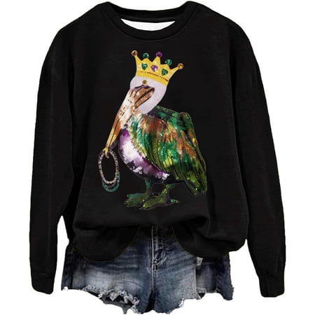 Tiweut Long Sleeve Sweatshirt for Women Carnival Floral Printed Sweatshirt Round Neck Lady Tops