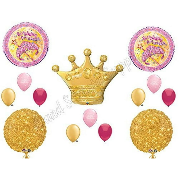PRINCESS PINK & GOLD CROWN Birthday Party Balloons Decoration Supplies First