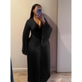 thumbnail image 4 of AURA Women Plus Size V Neck Bodycon Long Dress Elegant Long Sleeve Solid Color Dress, 4 of 5