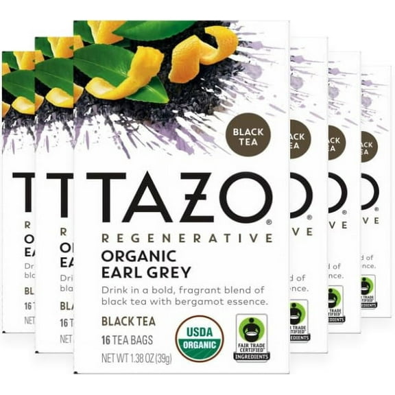 TAZO Regenerative Earl Grey, High Caffeine and Bold Flavor, 16 Count (Pack of 6)