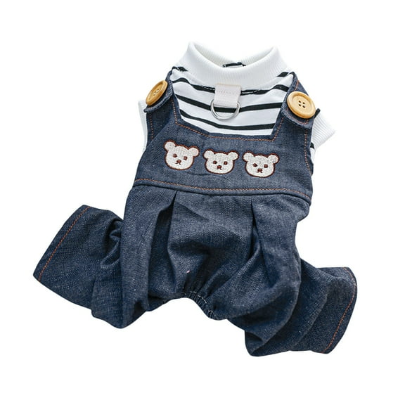 Pet Ring Puppy Jeans - Suspenders Overalls with Bear Head Design for Dogs/Cats, Denim Material, Easy to Dress