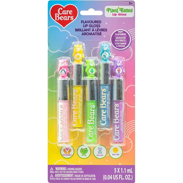 Care Bears 5 Piezas De Brillo Labial Con Sabor Para Niños | Maquillaje Vegano Y No Tóxico | Regalos De Cumpleaños Para Niños De 3 Años De Townley Girl