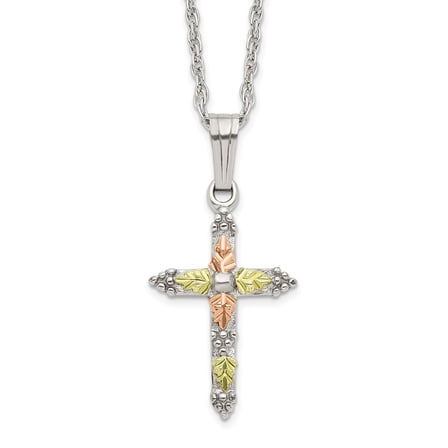 925 Sterling Silver Necklace with Pendants Chain Landstrom's Mt. Rushmore Black Hills 12K Gold Accents Cross 18 inch Spring Ring Clasp mm