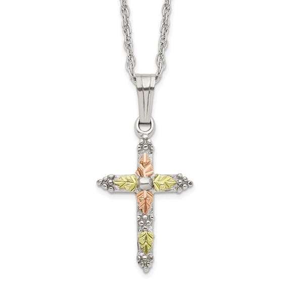 925 Sterling Silver Necklace with Pendants Chain Landstrom's Mt. Rushmore Black Hills 12K Gold Accents Cross 18 inch Spring Ring Clasp mm