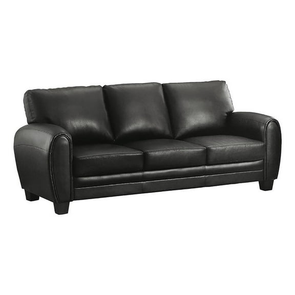 Pemberly Row 19" Contemporary Faux Leather Upholstered Sofa in Black