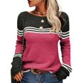 thumbnail image 1 of MKLEKYY Sweaters for Dogs Women's Casual Crew Neck Matching Striped Pullover Sweater, 1 of 5