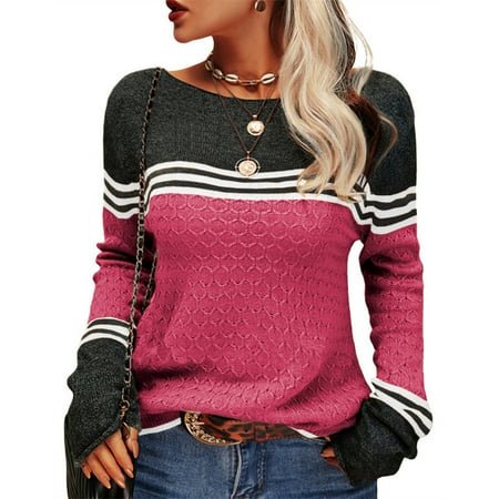 MKLEKYY Sweaters for Dogs Women's Casual Crew Neck Matching Striped Pullover Sweater
