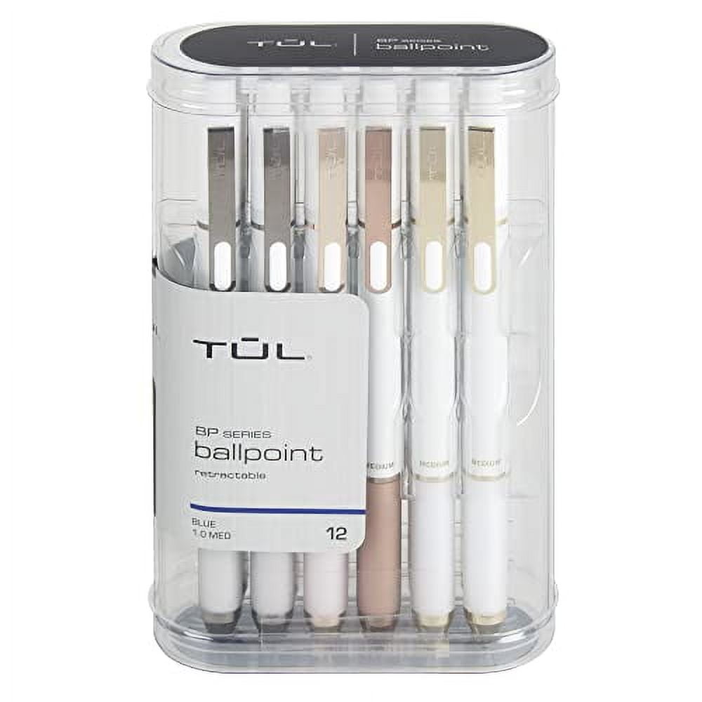 TUL® BP Series Retractable Ballpoint Pens, Medium Point, 1.0 mm, Pearl White Barrel, Blue Ink, Pack Of 12 Pens