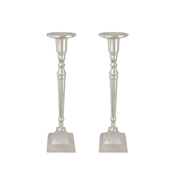 Aspen Creative 16302-11-2, Nickel Aluminum Decorative Candle Holder, 4-1/8" D x 16" H, Set Of 2