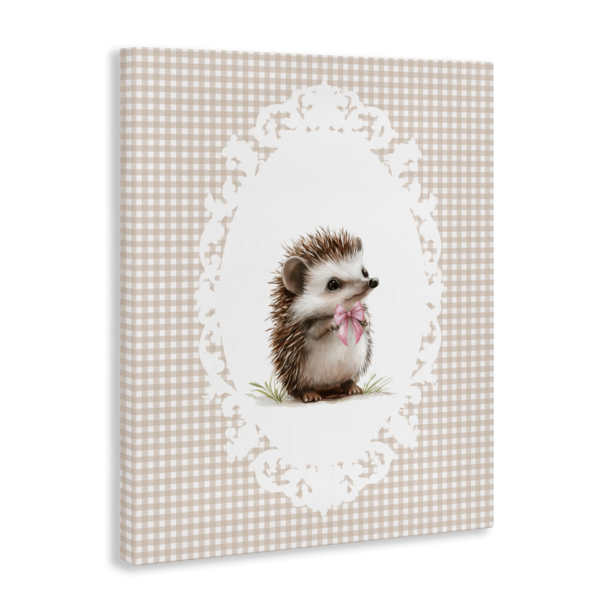 Stupell Industries Vintage Bow Hedgehog on Gingham Canvas Wall Art, design by Christine Simpson Art