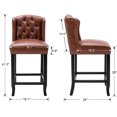 thumbnail image 6 of Guyou Modern Tufted Bar Stool Set of 2, 26" Counter Height Bar Stool with Back and Nailhead Trim, PU Upholstered Solid Wood Kitchen Island Chair Barstools for Bar Restaurant Cafe Dining Room, Brown, 6 of 6