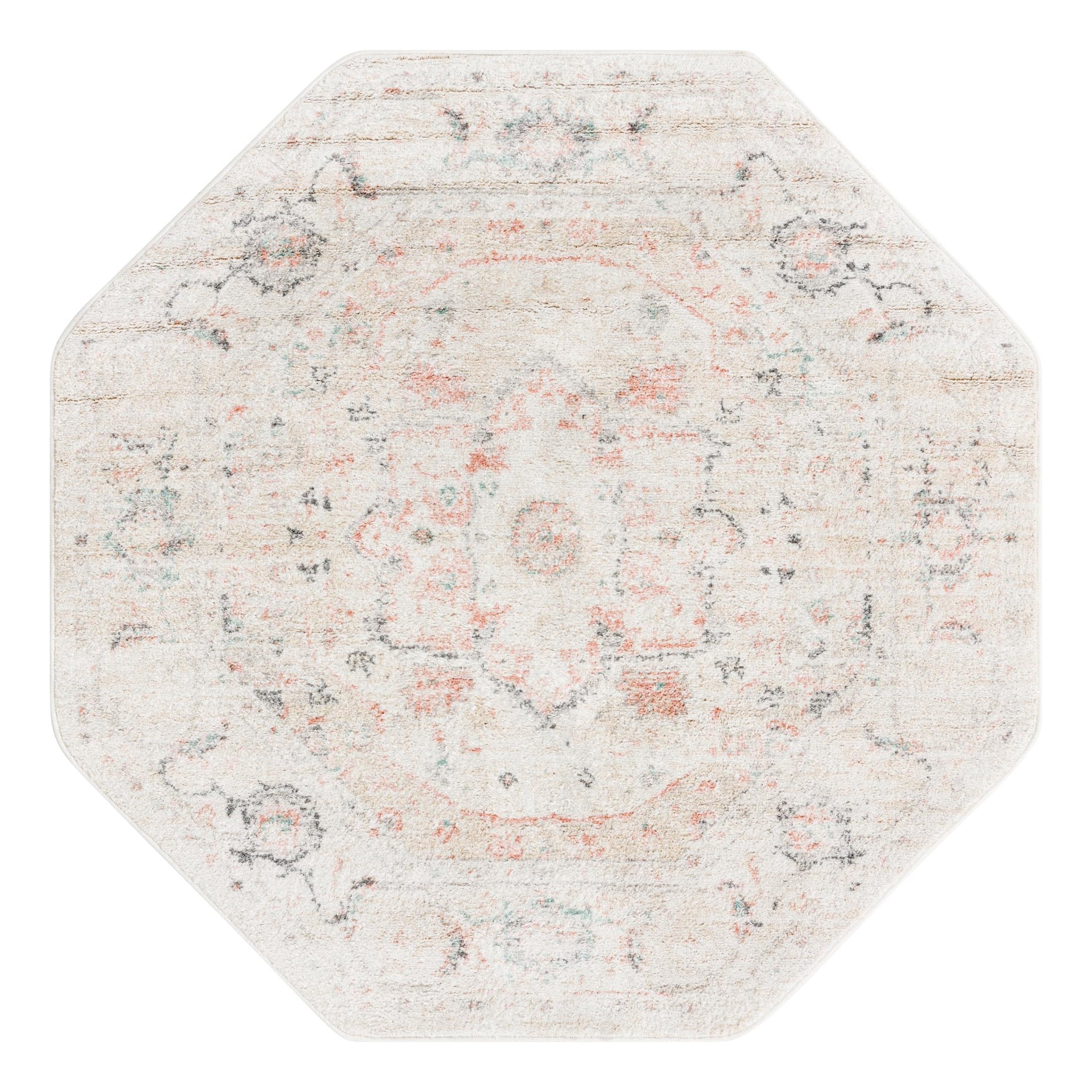 Unique Loom Madeline Vintage Collection Area Rug - Jackson (5' 3" Octagon Ivory/Pink)