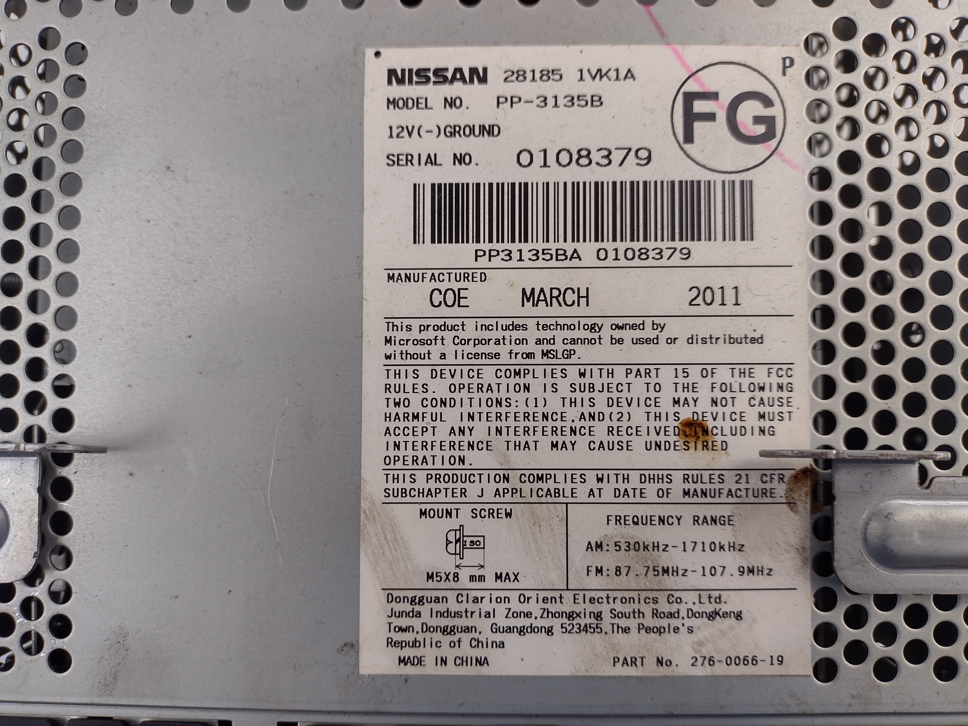 Pre-Owned 11 12 13 14 15 Nissan Rogue AM FM CD Radio Receiver OEM - Verify Specific Vehicle Fitment In Description - (Good)
