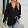 thumbnail image 6 of UJNDER Women's Tops Ribbed Knit Long Sleeve Shirts Tunics Button V Neck Blouses Casual Fall Outfits Tops for Women Black XL, 6 of 8