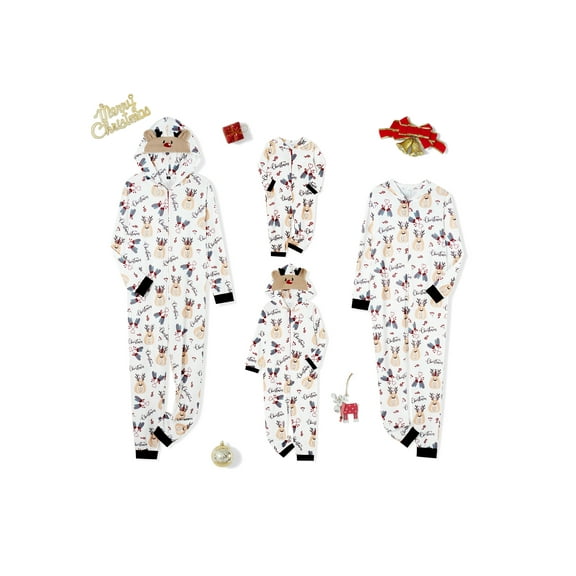 JYYYBF Matching Family Christmas Pajamas Elk Antler Long Sleeve Hooded Romper PJs Zipper Jumpsuit Loungewear