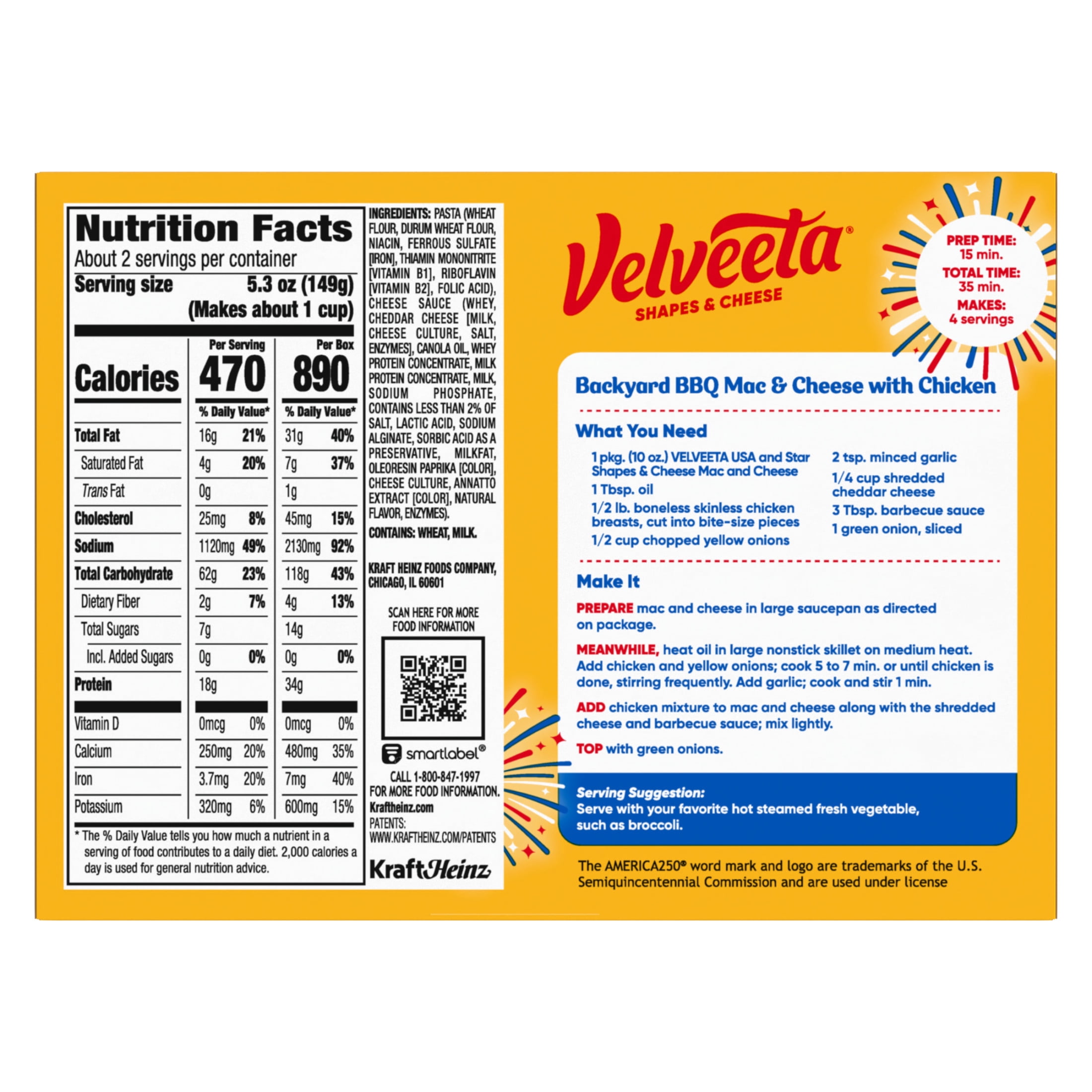 Velveeta USA and Star Shapes and Cheese Mac and Cheese, 1 Box, for Easy Dinner or Dinner Sides, Made with Real Cheese, 10 oz