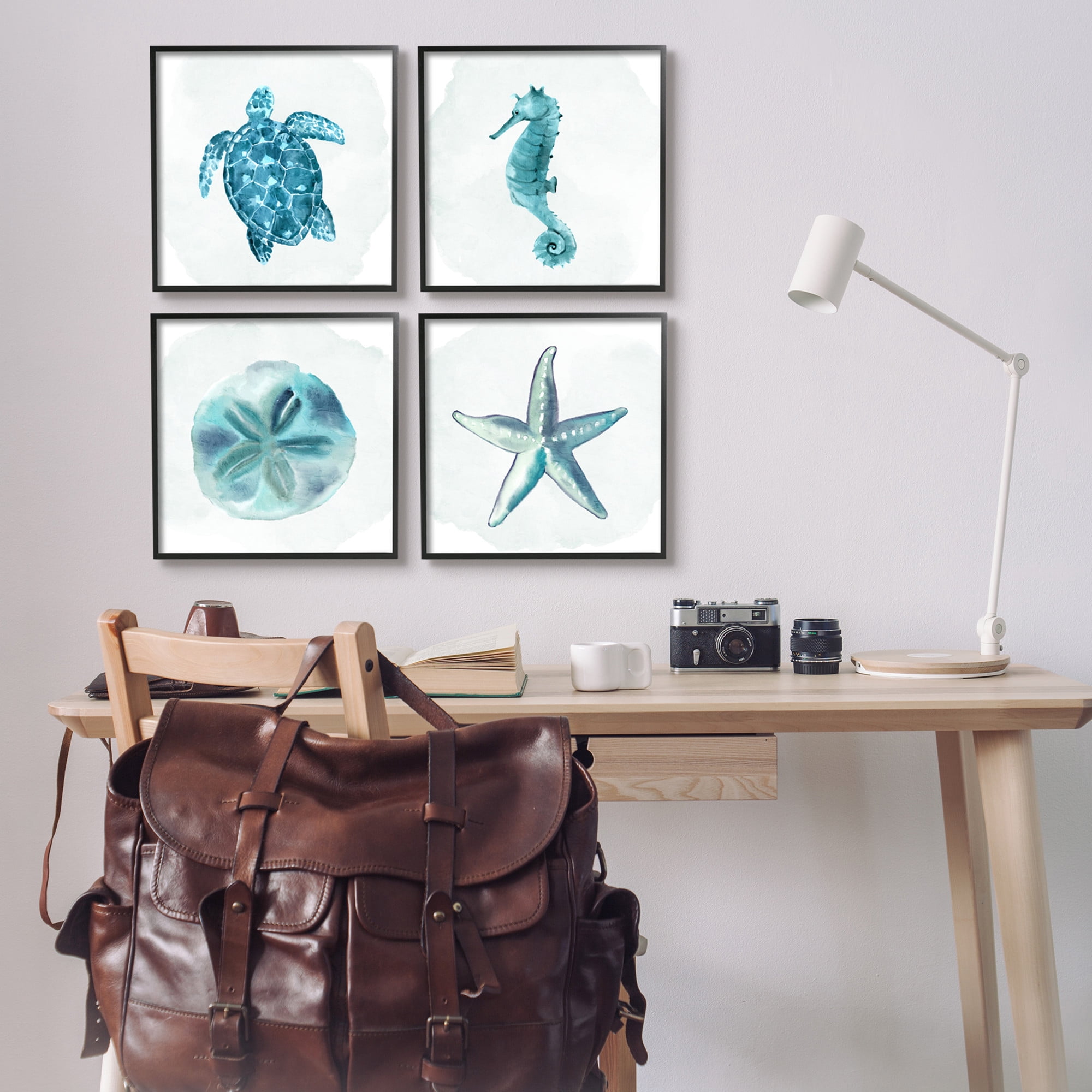 Stupell Industries Aquatic Ocean Life Portraits Graphic Art Black Framed Art Print Wall Art, Set of 4, Design by Kim Allen