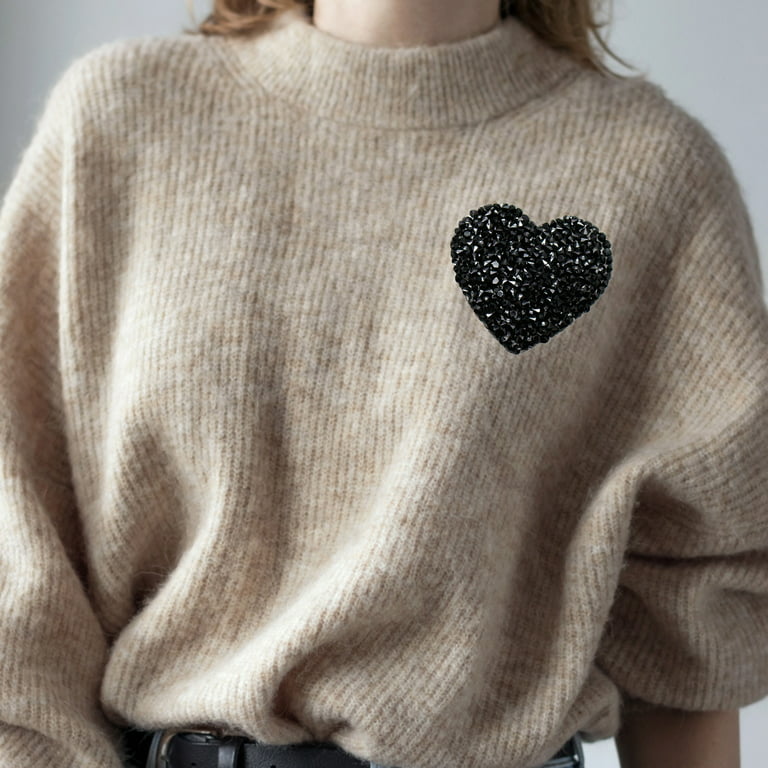 Black Heart Patches Melt Drilling Rhinestone DIY Iron On Clothing Accessor  Craft