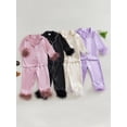 thumbnail image 3 of RUINIXCW Toddler Baby Girl Silk Satin Pajama Set Kids Spring Fall Winter PJS Set Sleepwear Fuzzy Trim Long Sleeve Button Down Shirt and Pants Set Loungwear Homewear, 3 of 9