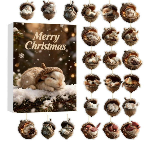 Forest Animal Acorn Ornaments Advent Calendar -24 Days Christmas Countdown Forest Animal Christmas Trees Hanging Ornaments 2025 Advent Calendar
