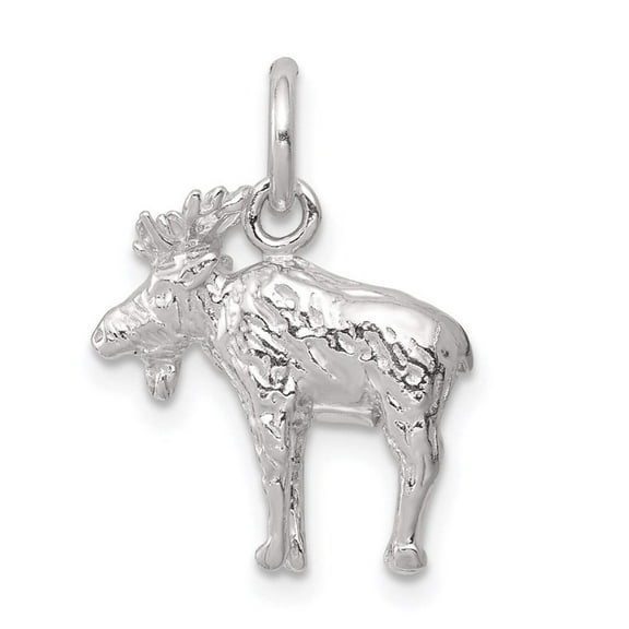 925 Sterling Silver Solid Polished Moose Charm 17x16mm Wide Pendant Necklace for Women - 2.3 Grams
