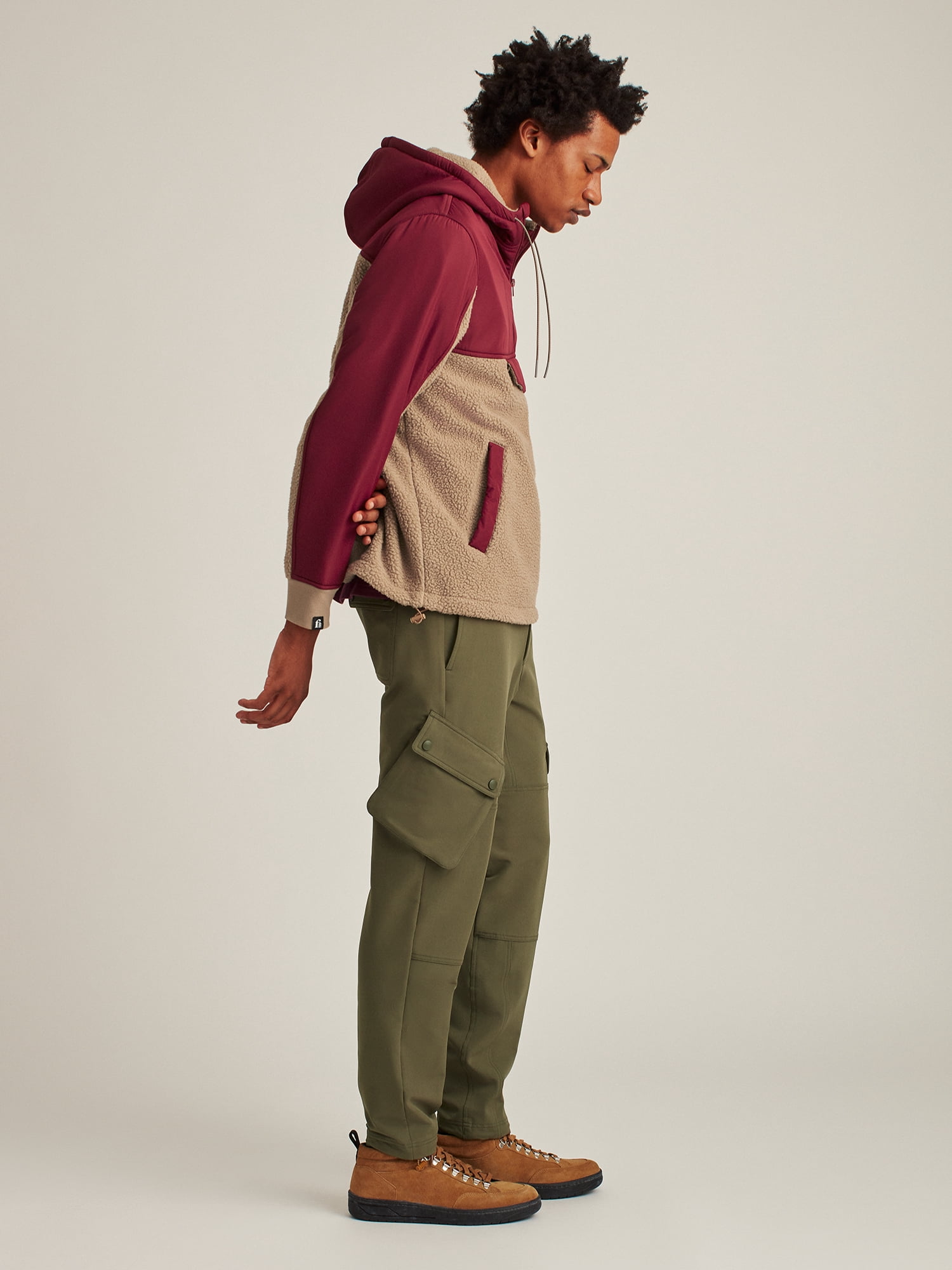 Bonobos Fielder Men's and Big Men's Mixed Media Sherpa Fleece Anorak, Up to Size 3XL