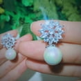 thumbnail image 2 of K-KED Cz Crystal Pearl Flower Non Pierced Clip On Drop Earrings for Women-default, 2 of 7