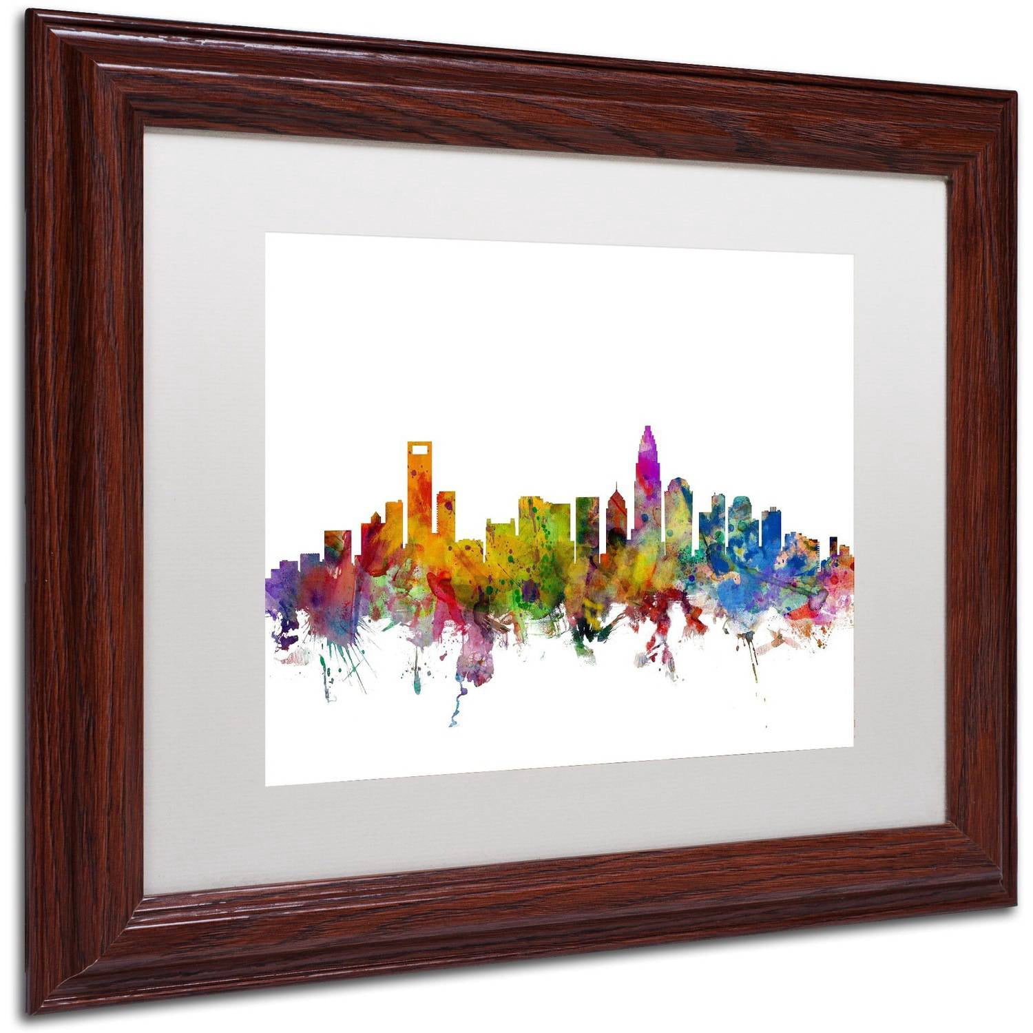 Charlotte North Carolina Skyline' Canvas Art by Michael Tompsett, White Matte, Wood Frame