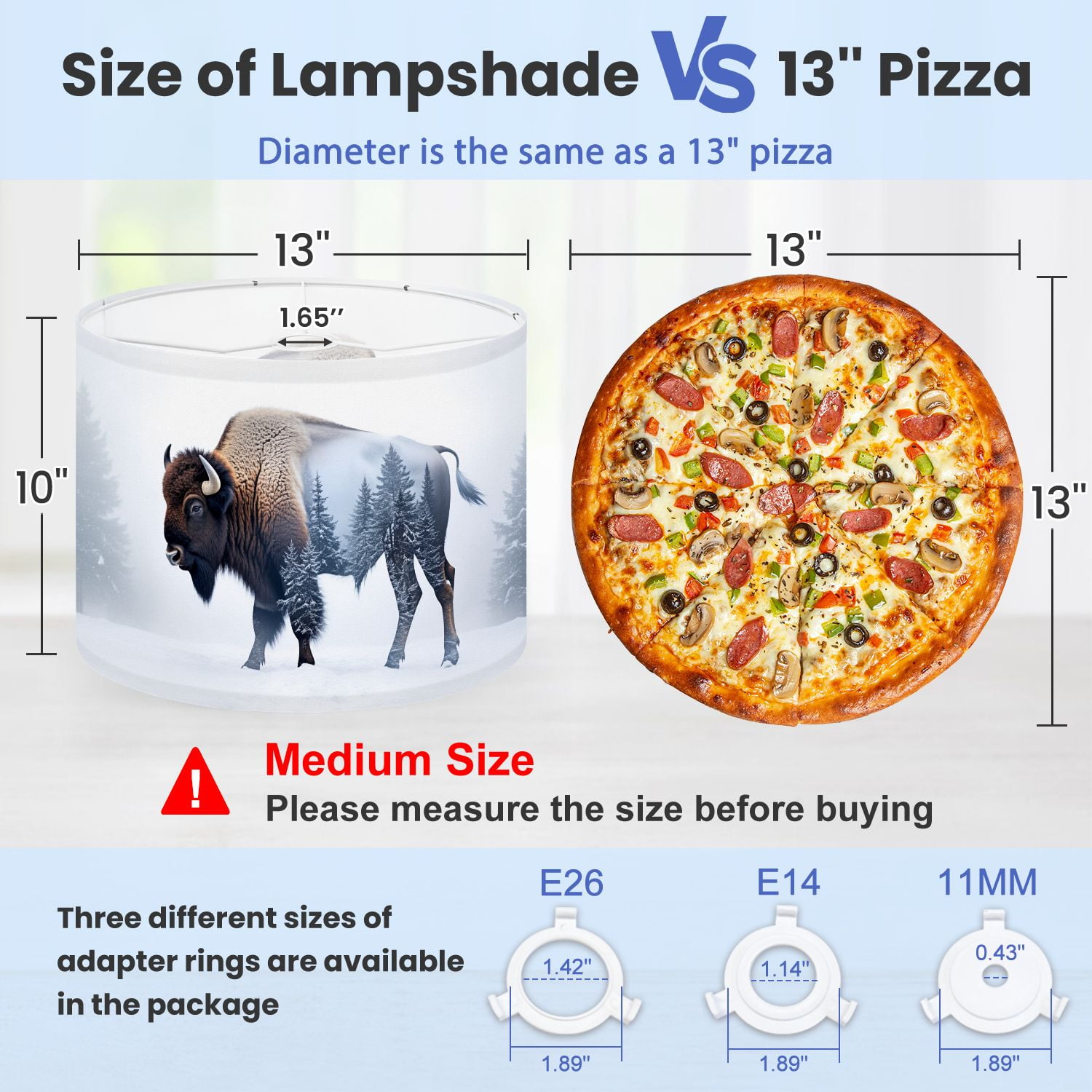 Lampshades 2 Pack exposure wild bison buffalo pine forest 13"x13"x10" Light Shade for Table Lamps Floor Lamps Drum Lamp Shades Lampshade Replacement Kids Bedroom Cabin Decor Easy Assembly