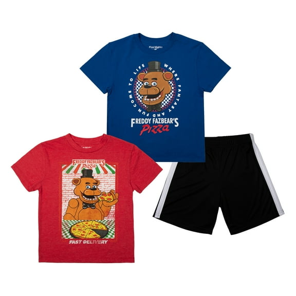 Five Nights at Freddy's Boys 3-Pack Set - Includes Two Tees and Mesh Shorts-Small