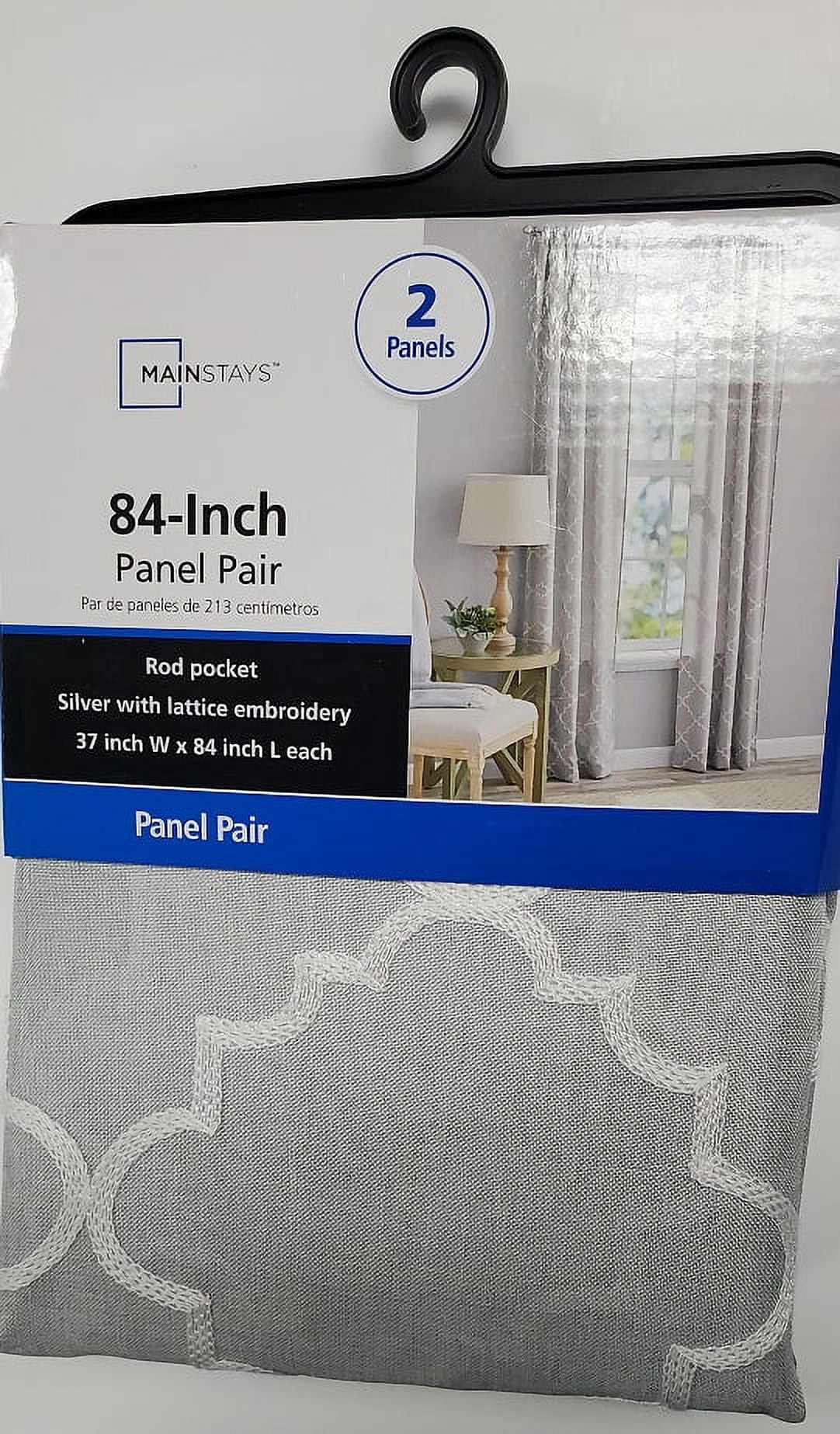 Mainstays Heathered Embroidered Sheer Curtain Panel Pair, Set of 2, Silver, 37"W x 84"L