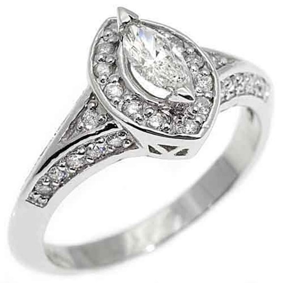 14k White Gold 1.10 Carats Marquise Antique Diamond Engagement Ring