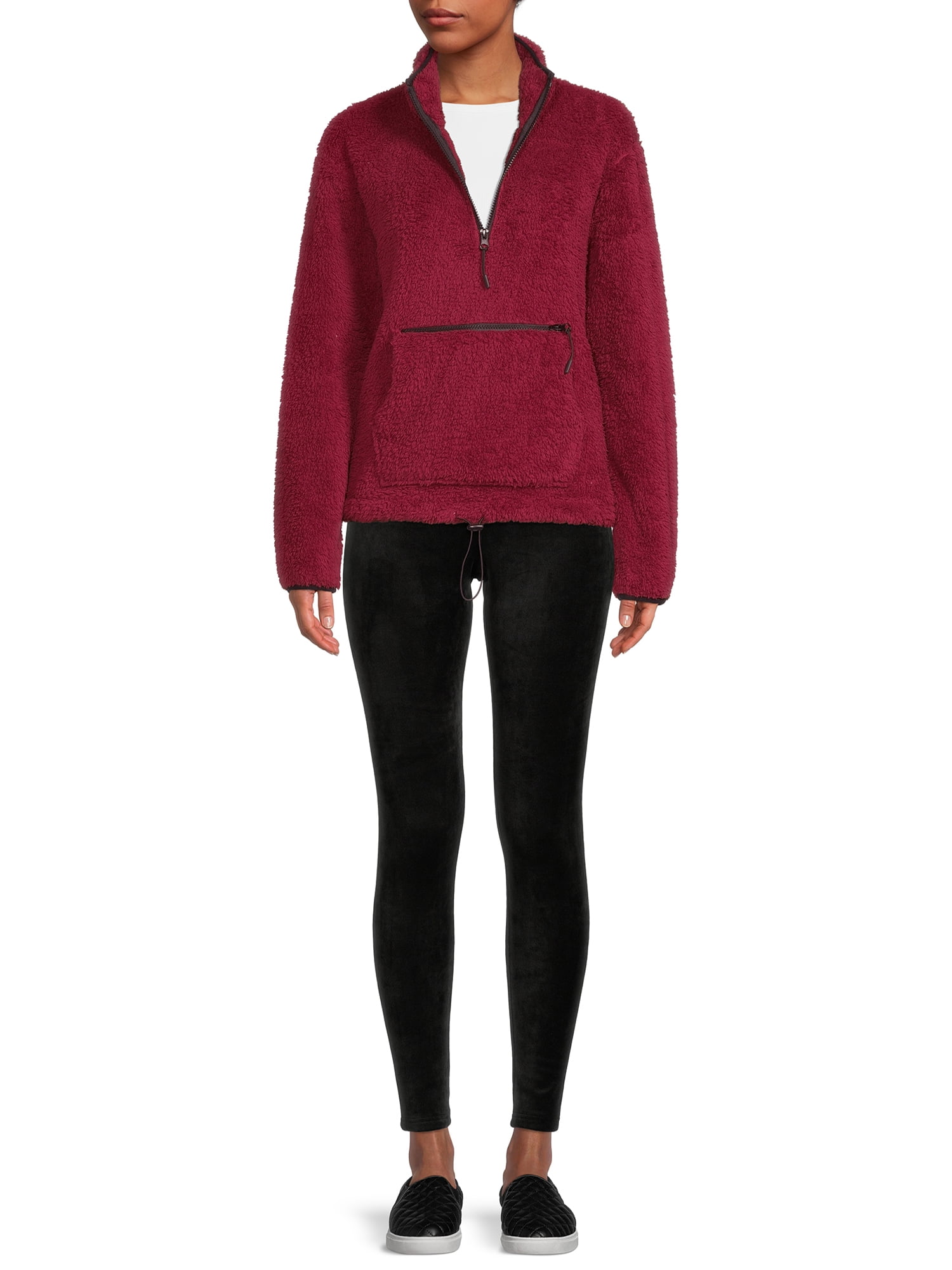 No Boundaries Juniors’ Sherpa Mock Neck Half Zip Pullover