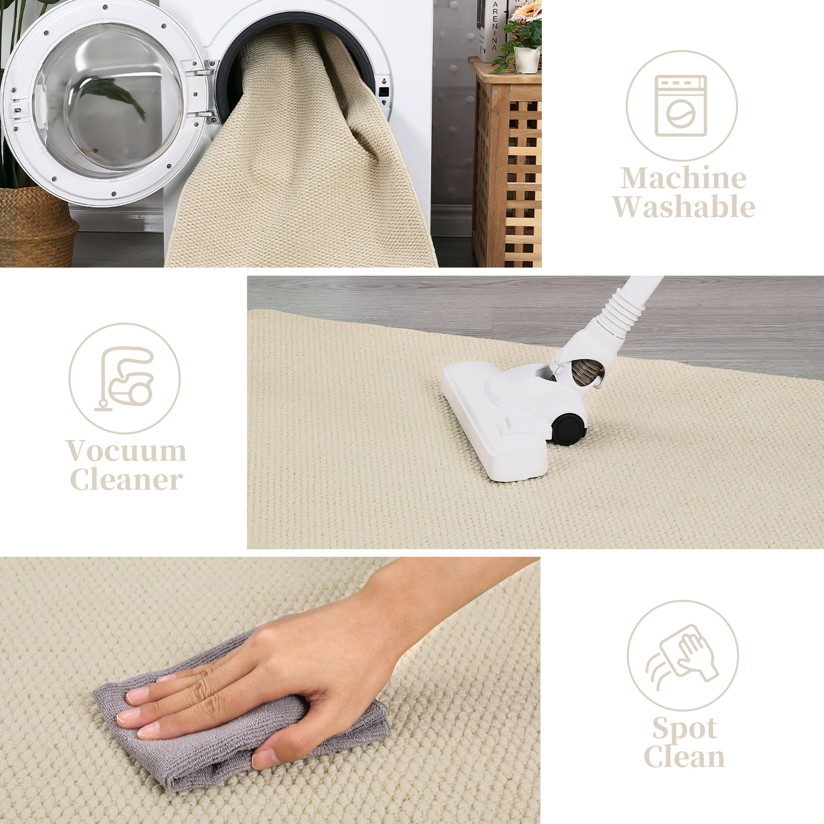 FairOnly 8'x10' Textured Modern Area Rugs for Living Room Washable Stain-Resistant Rugs for Kitchen Dining Room Non Shedding Neutral Beige Carpet