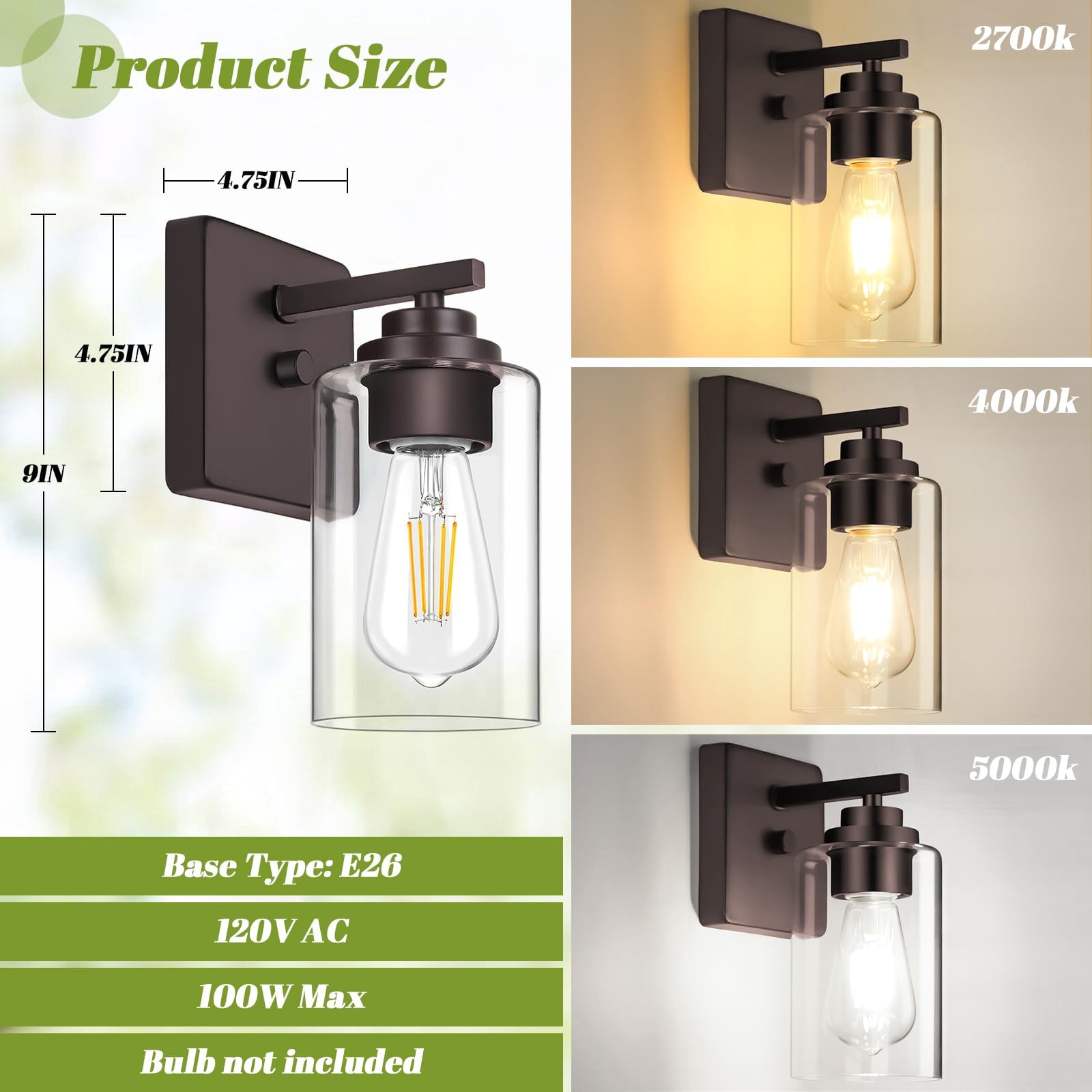 Set Of 2 Wall Sconces For Bathroom  Modern Vanity Light Fixtures Oil Rubbed Bronze Mount Lighting Lanterns Farmhouse Lights With Clear Glass Shade Bedroom Living Room Mirror Hallway
