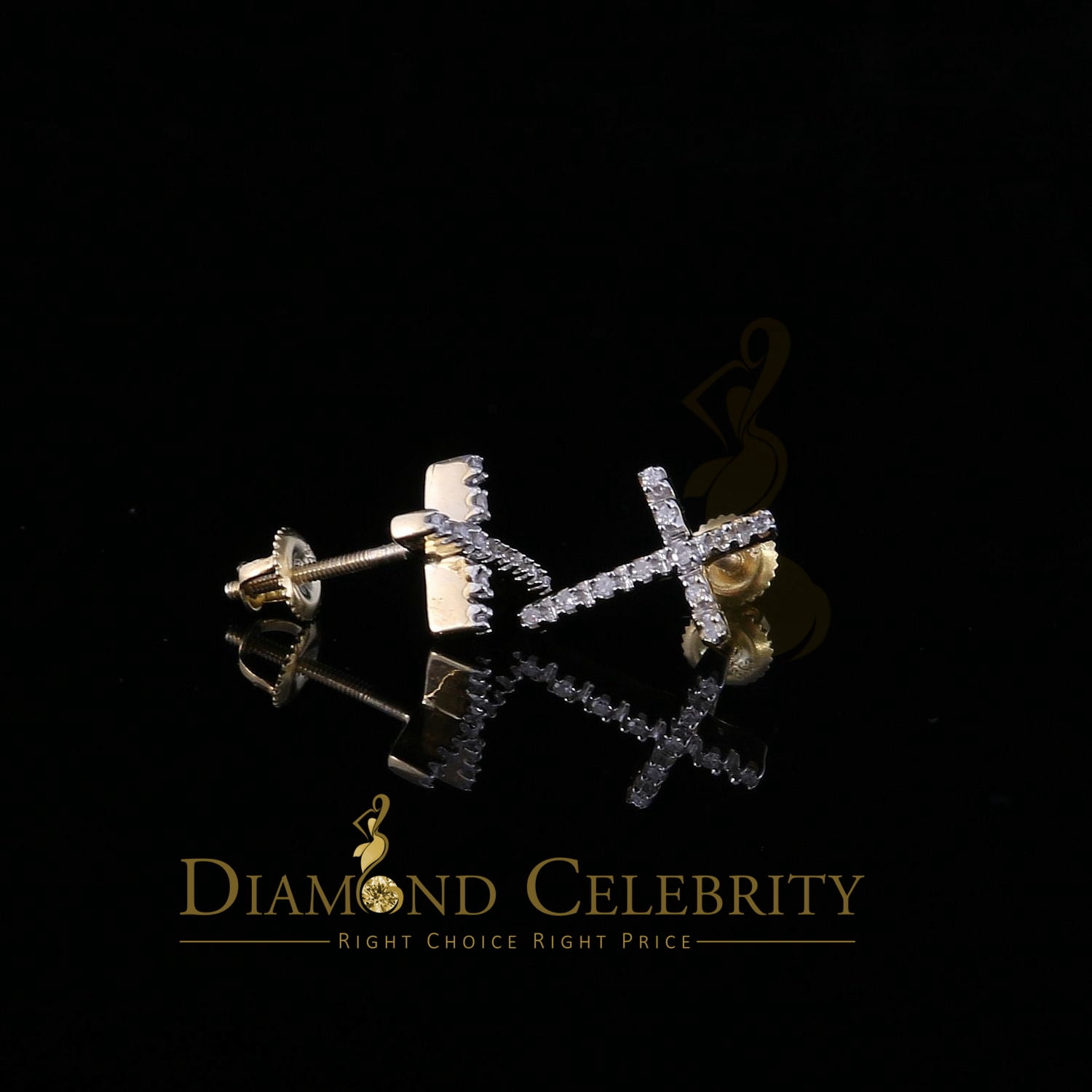 Diamond Celebrity's 0.10ct Diamond Stud Earrings For Women Yellow 925 Sterling Silver Stud For Men