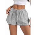 thumbnail image 3 of Women'S Striped Print Drawstring Elastic Waist Shorts Casual Wide Leg Low Rise Summer Boxer Shorts Black L, 3 of 7