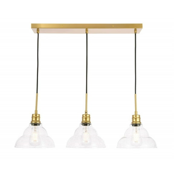 3-Light Pendant Light - Brass & Clear Glass Hanging Fixture - Modern Ceiling Light for Kitchen Dining Room